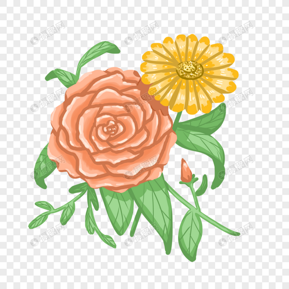 手绘黄色蔷薇花元素图片
