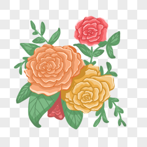 手绘红色蔷薇花卉元素高清图片