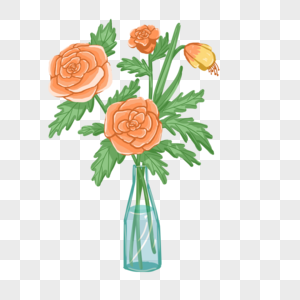 手绘鲜花花瓶花卉元素图片