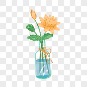 手绘黄色荷花花瓶花卉元素图片