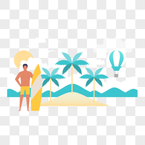 男人在海岛上玩皮划艇图标免抠矢量插画素材高清图片