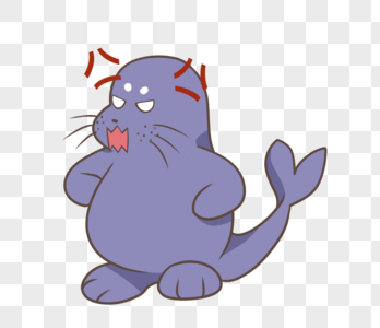 双色叉腰发火的小海豹暴怒生气图片素材