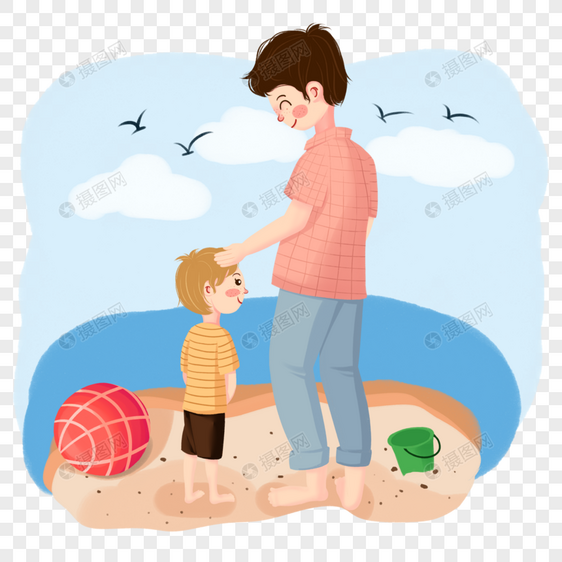 父亲节素材父亲爸爸和儿子孩子在海边图片