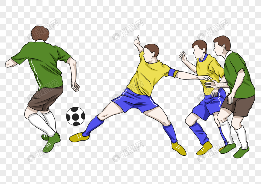 奥运会男子足球多人抢球场景