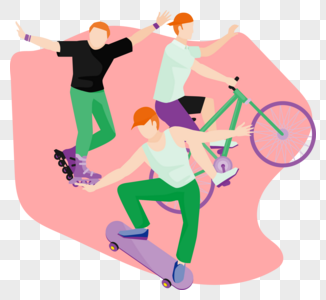 健康生活男生滑滑板轮滑骑自行车锻炼运动减肥高清图片