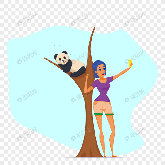 女生在中国旅行熊猫前合照图片