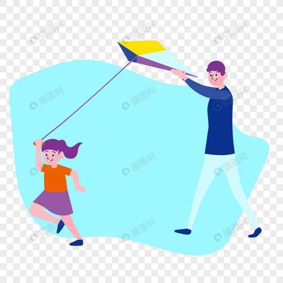 父亲带着孩子玩风筝图片