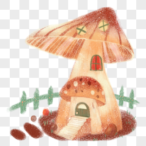 手绘儿童插画风格小动物的家可爱蘑菇屋房子图片