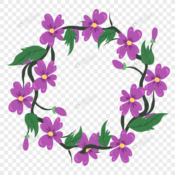 手绘紫罗兰花环元素图片