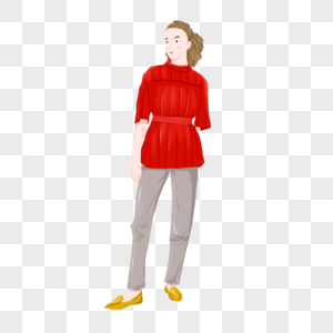 手绘时尚红色服装人物元素图片