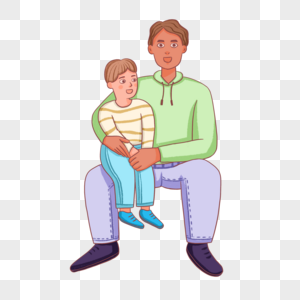 手绘父亲把儿子抱在腿上坐着图片