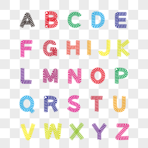 可爱斑马纹24个英文字母电商儿童节png漂浮矢量图图片