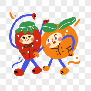夏季水果可爱草莓橙子兄弟高清图片