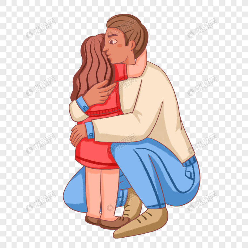 手绘爸爸把女儿抱在怀里