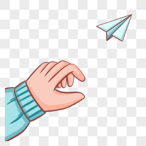 手绘伸手触摸远去的纸飞机图片