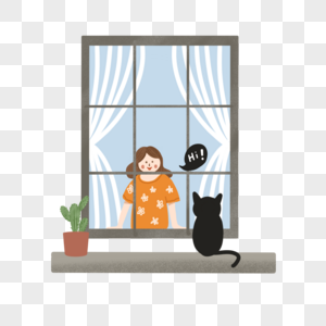 窗户小女孩和黑猫的对话图片