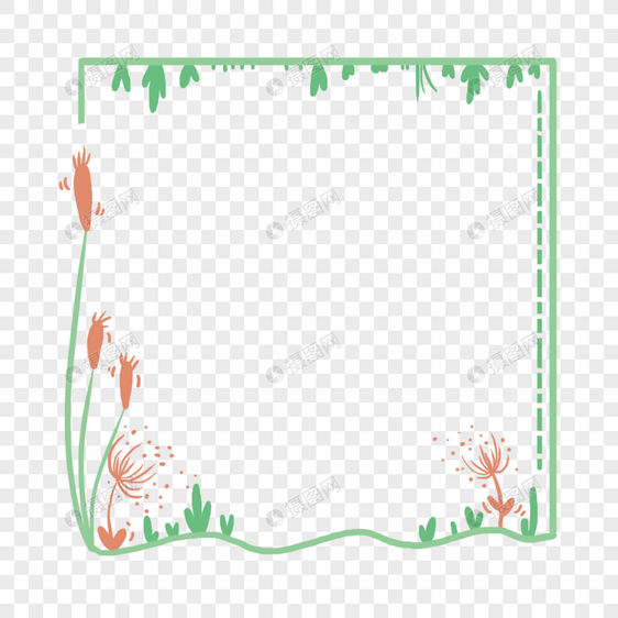 红花绿草藤蔓清新边框图片