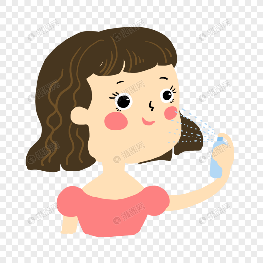 卡通简约可爱女孩防晒喷雾元素