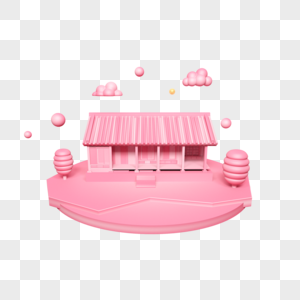 立体粉色木屋舞台图片