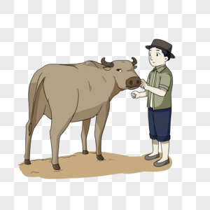 农民牵着牛农民喂奶牛元素高清图片
