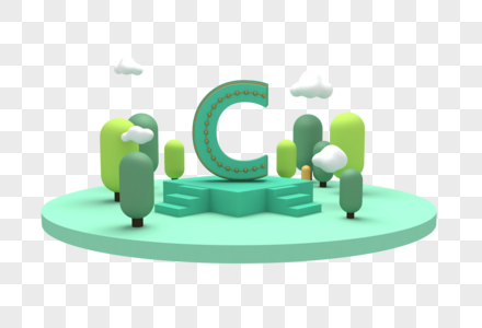 创意字母C舞台C4D模型图片