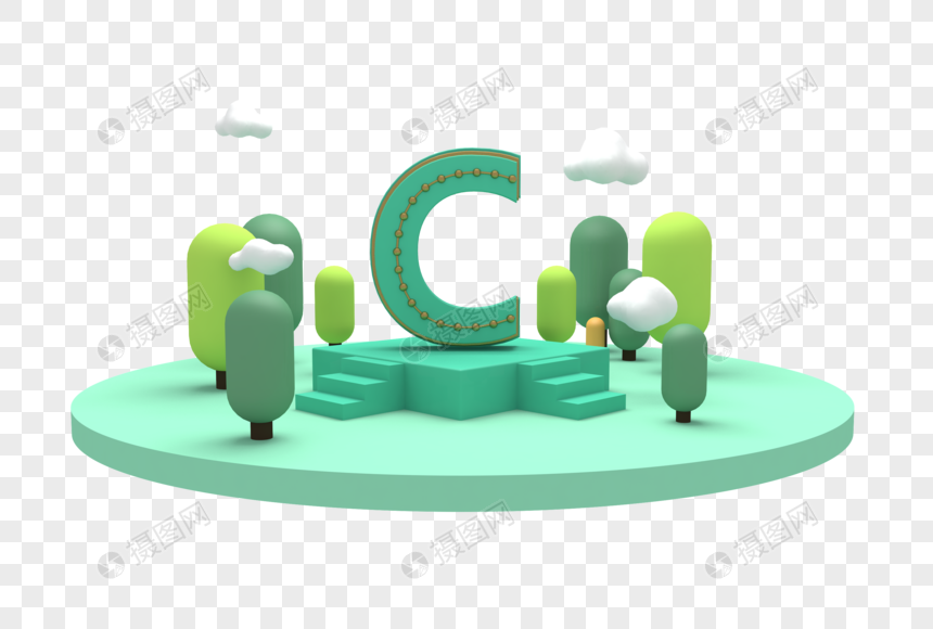 创意字母C舞台C4D模型图片