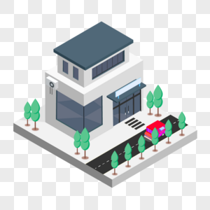 2.5D暗色系家庭房子建筑插画图片