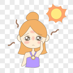 手绘卡通晒伤的女孩图片素材