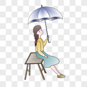 可手账素材雨天打伞等候女孩图片