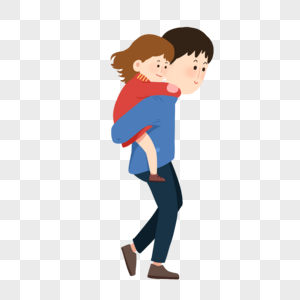 爸爸背着女儿卡通图片素材