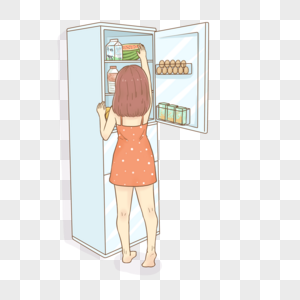 冰箱拿西瓜的女孩图片