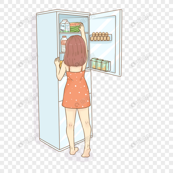 冰箱拿西瓜的女孩图片