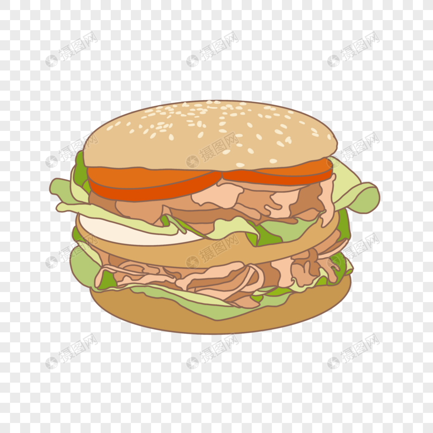 美食汉堡卡通手绘装饰图案元素素材下载 正版素材 摄图网
