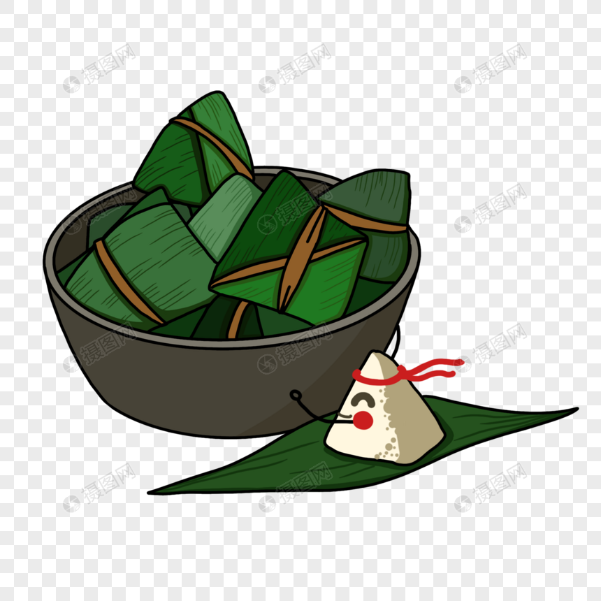 卡通手绘端午节一盆美味粽子