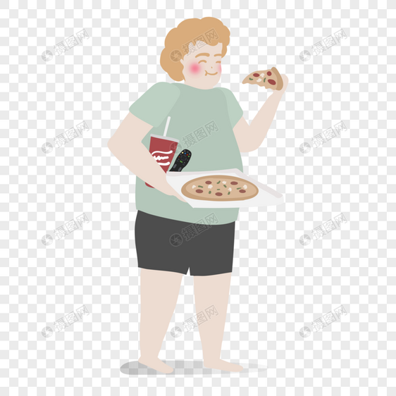 卡通手绘可爱胖男孩开心吃快餐图片