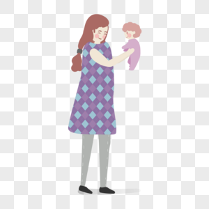温柔设计卡通手绘温柔的母亲细心照顾宝宝素材