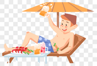 度假吃龙虾喝啤酒的男孩图片
