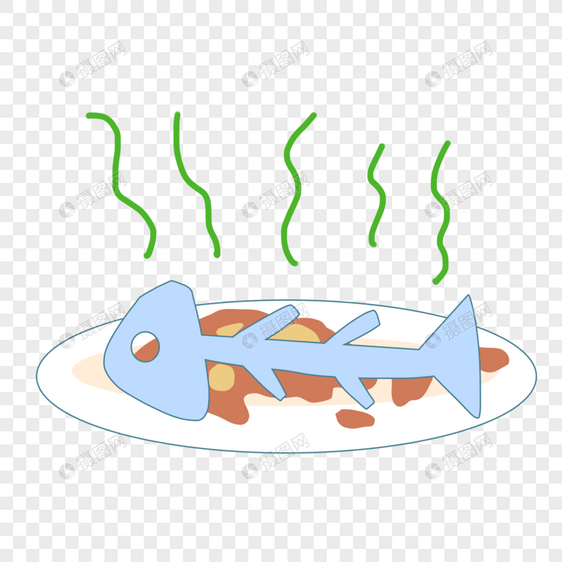 手绘卡通健康变质的鱼骨头图片