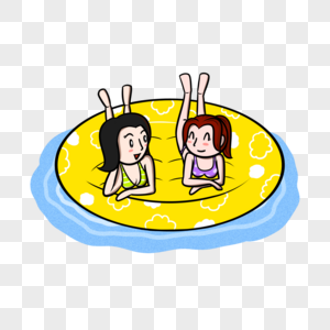 夏季海边美女在泳圈上晒太阳图片