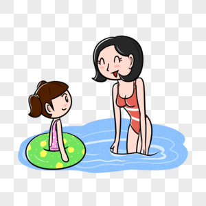 妈妈和女儿夏天在海边玩耍图片
