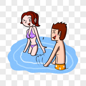 夏天海边青年男女水中玩耍图片
