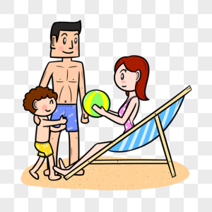 夏季海滩一家人玩沙滩球图片