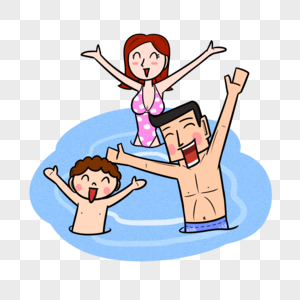 夏天一家人水中嬉戏图片