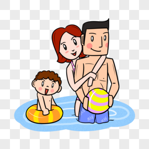夏天一家人水中玩耍嬉闹图片