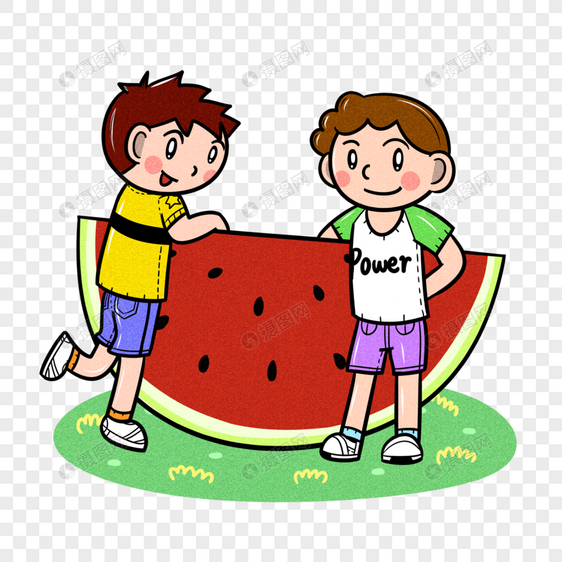夏季儿童和一块大西瓜图片