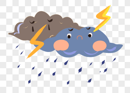 卡通可爱云朵天气雷电下雨图片