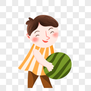 男孩抱西瓜图片