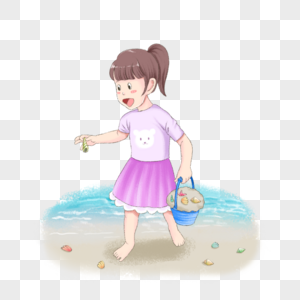 小女孩海边捡贝壳图片