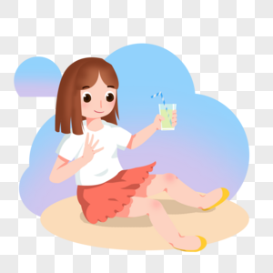 周游天下卡通女孩蓝天下乘凉素材