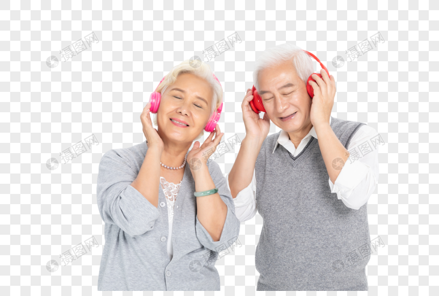 老年人戴耳机听歌图片